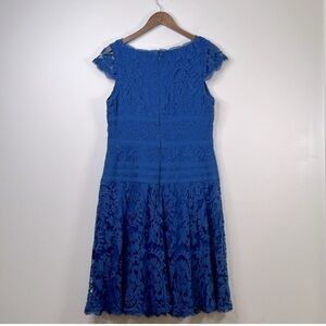 Adriana Papell Elegant Cap Sleeve Floral Lace Dress |Royal Blue | Size 12